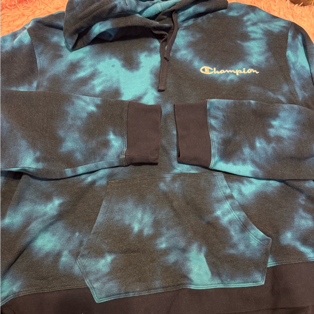 Champion Teal and Charcoal Tie-Dye Hoodie